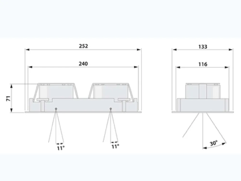 Casa Duo DL - Downlight LED double orientable — Dessin coté — extrait de la fiche technique, page 2