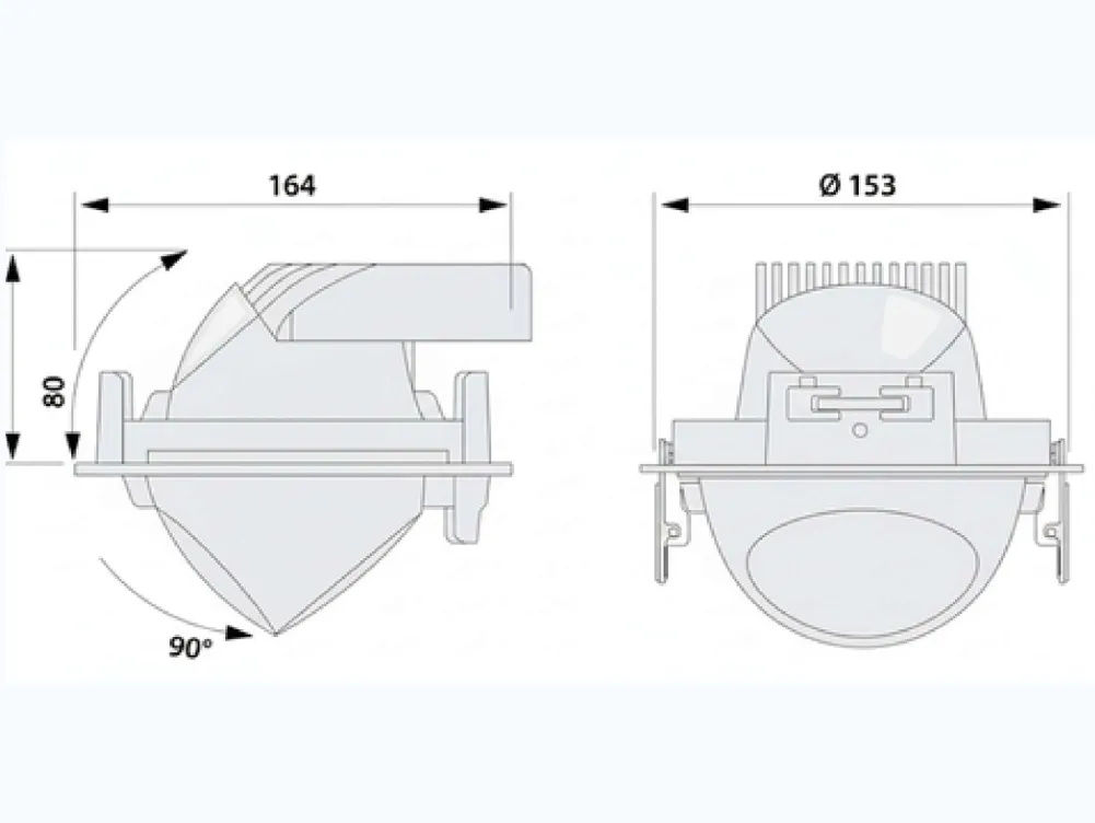 Mini Lean DL — Downlight LED encastré compact orientable — Dessin coté — extrait de la fiche technique, page 2