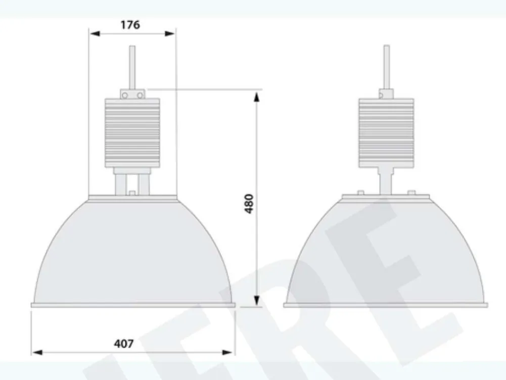 Secur 816 — Projecteur de sécurité sur rail (batterie intégrée) — Dessin coté — extrait de la fiche technique, page 2